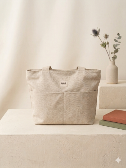 Bolso shopper beige efecto lino impermeable