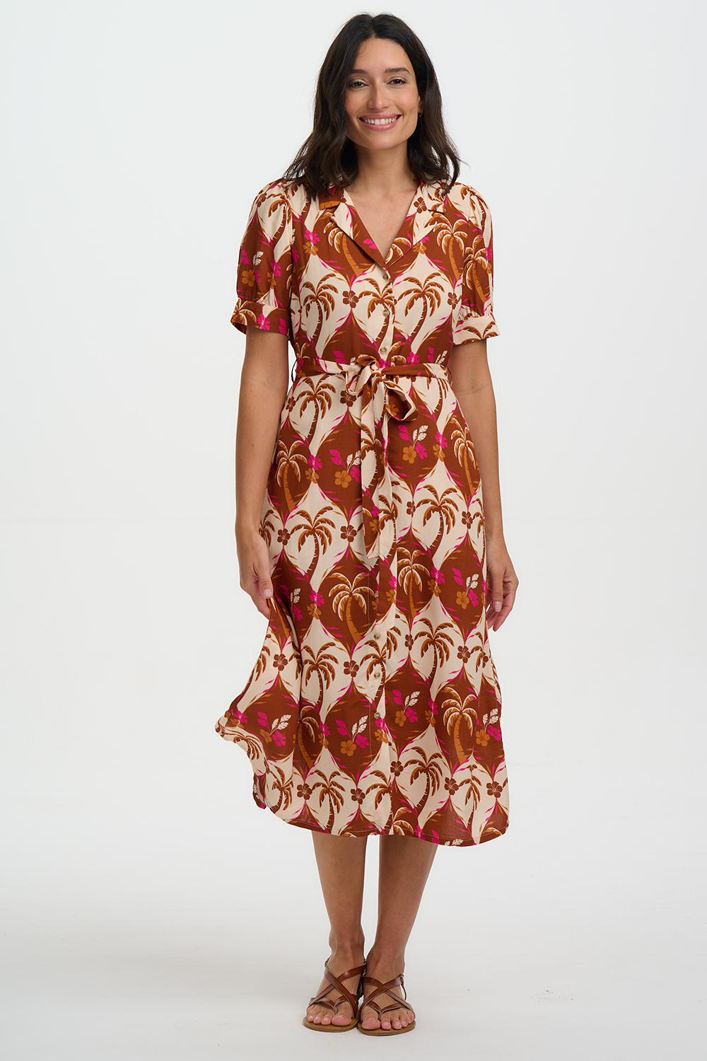 Vestido camisero midi estampado palmeras