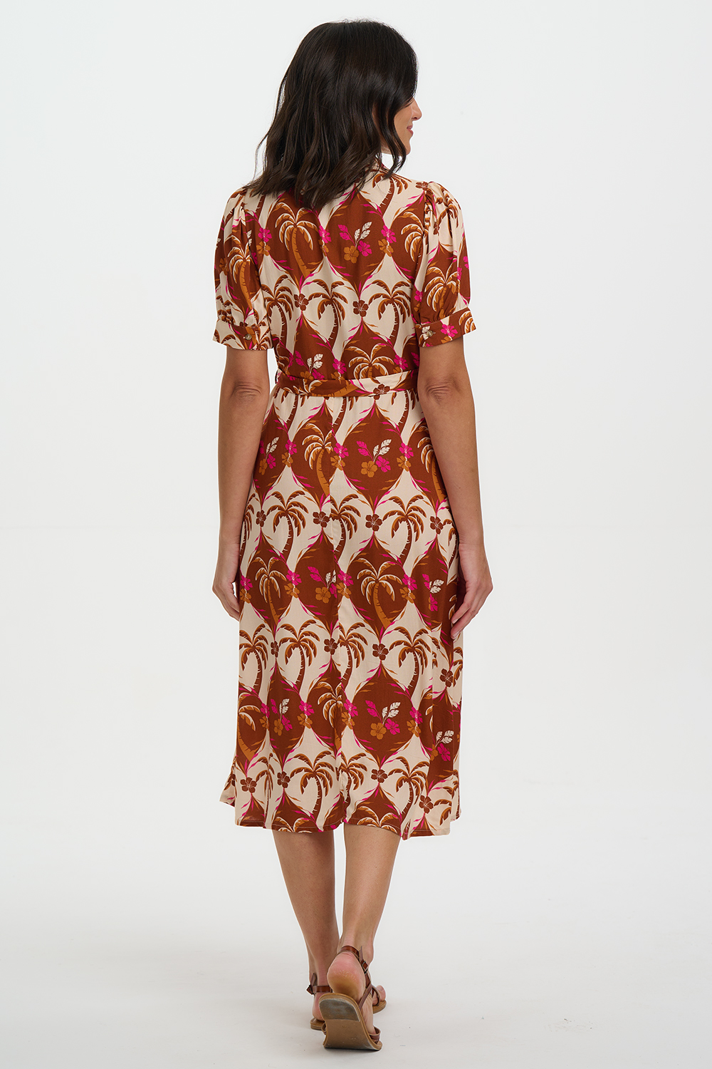 Vestido camisero midi estampado palmeras - Imagen 3