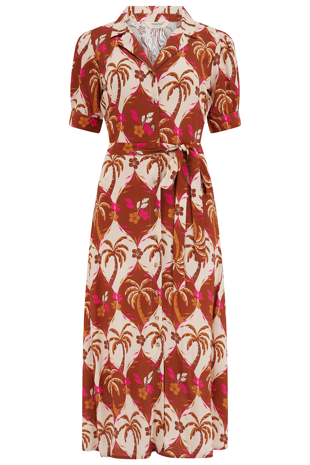 Vestido camisero midi estampado palmeras - Imagen 2