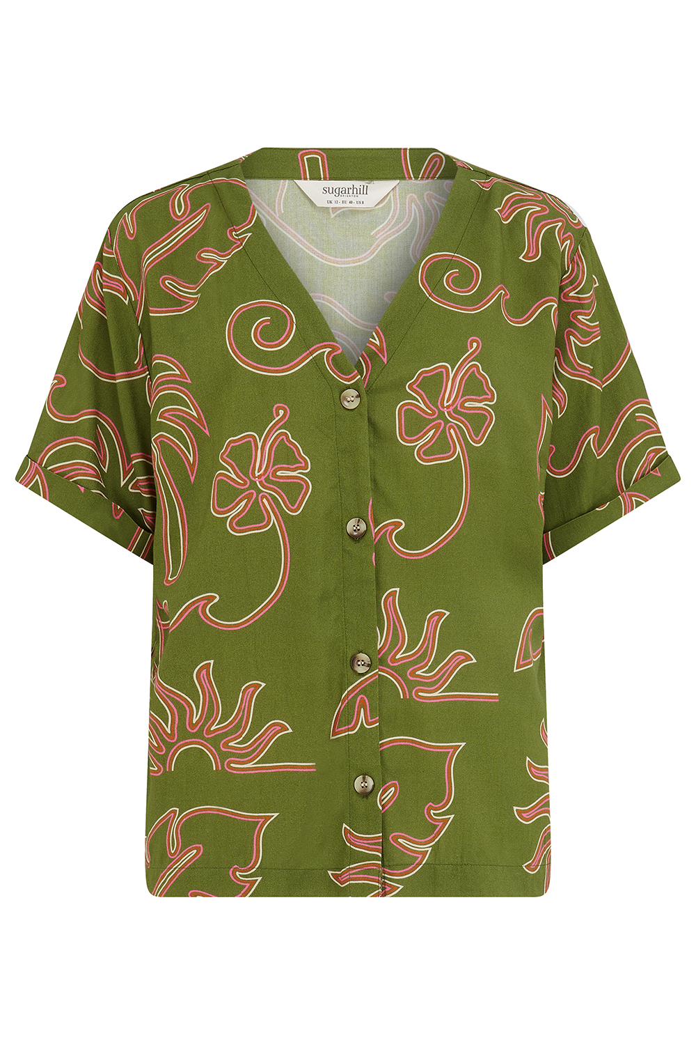 Camisa Caqui, dibujo lineal tropical - Imagen 2