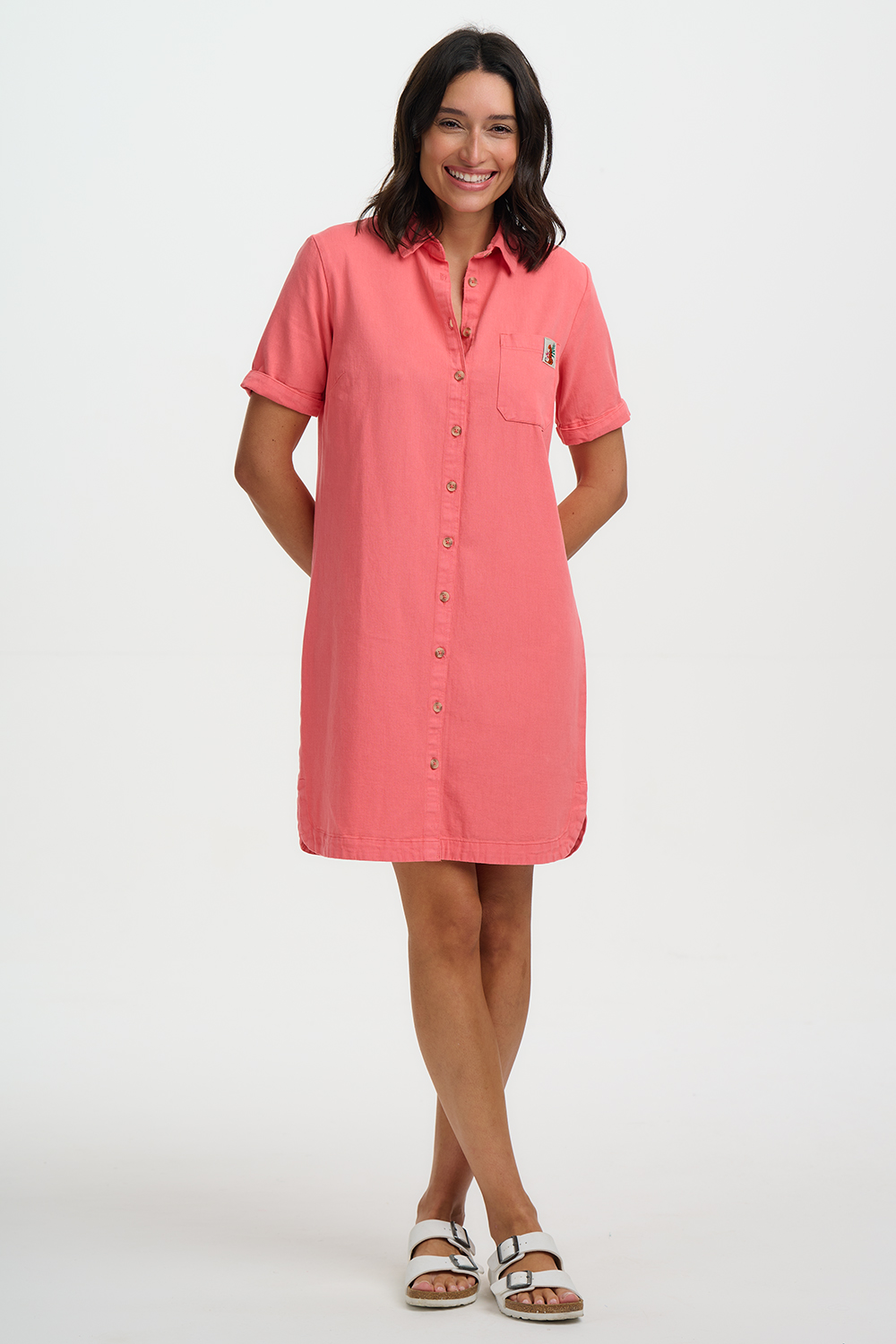 Vestido camisero corto coral - Imagen 2