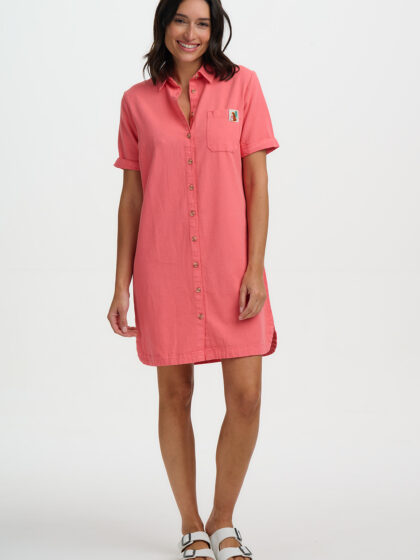 Vestido camisero corto coral