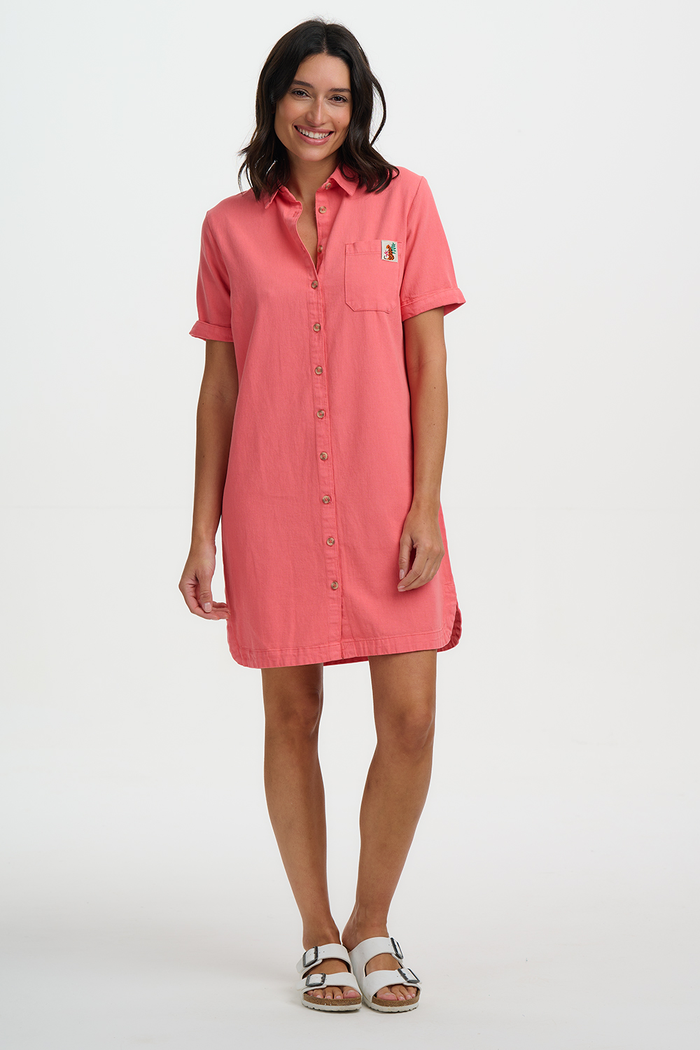 Vestido camisero corto coral
