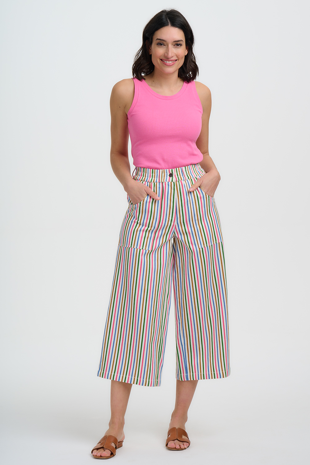 Pantalones cropped rayas multicolor - Imagen 4