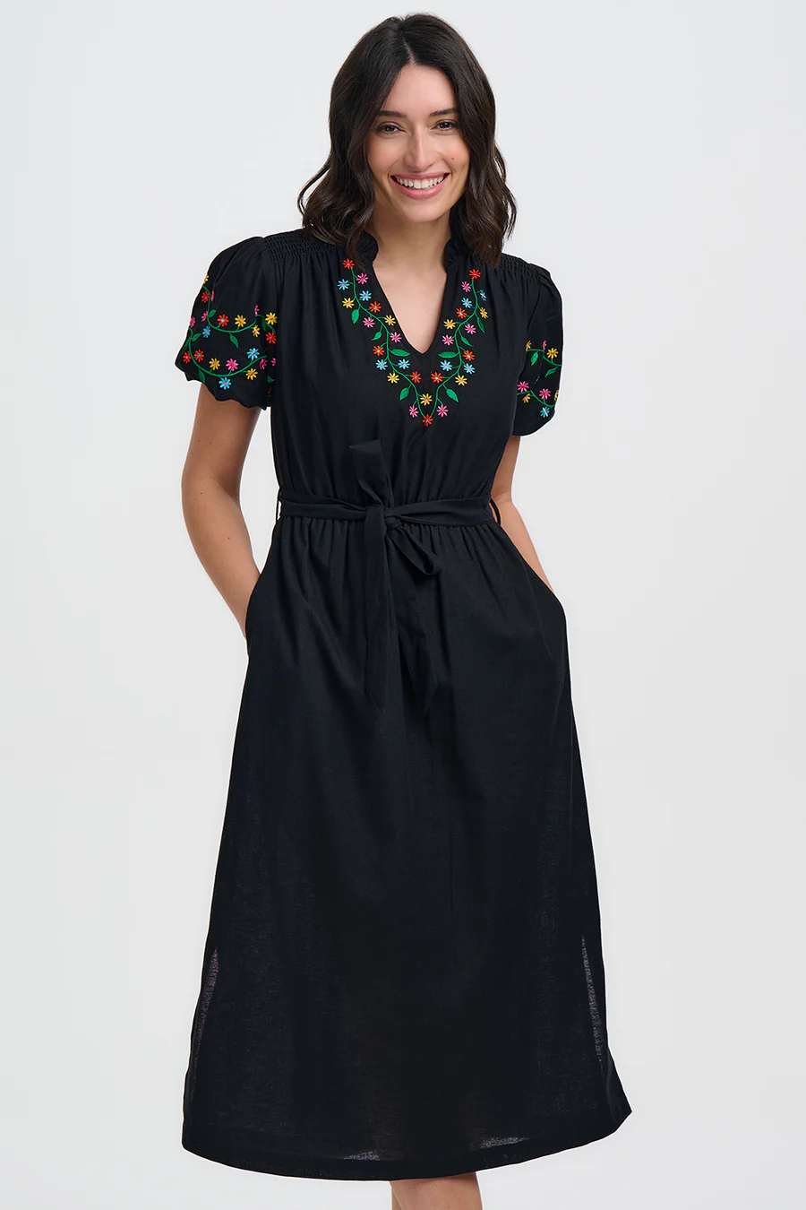 Vestido midi - Negro estampado floral - Imagen 4