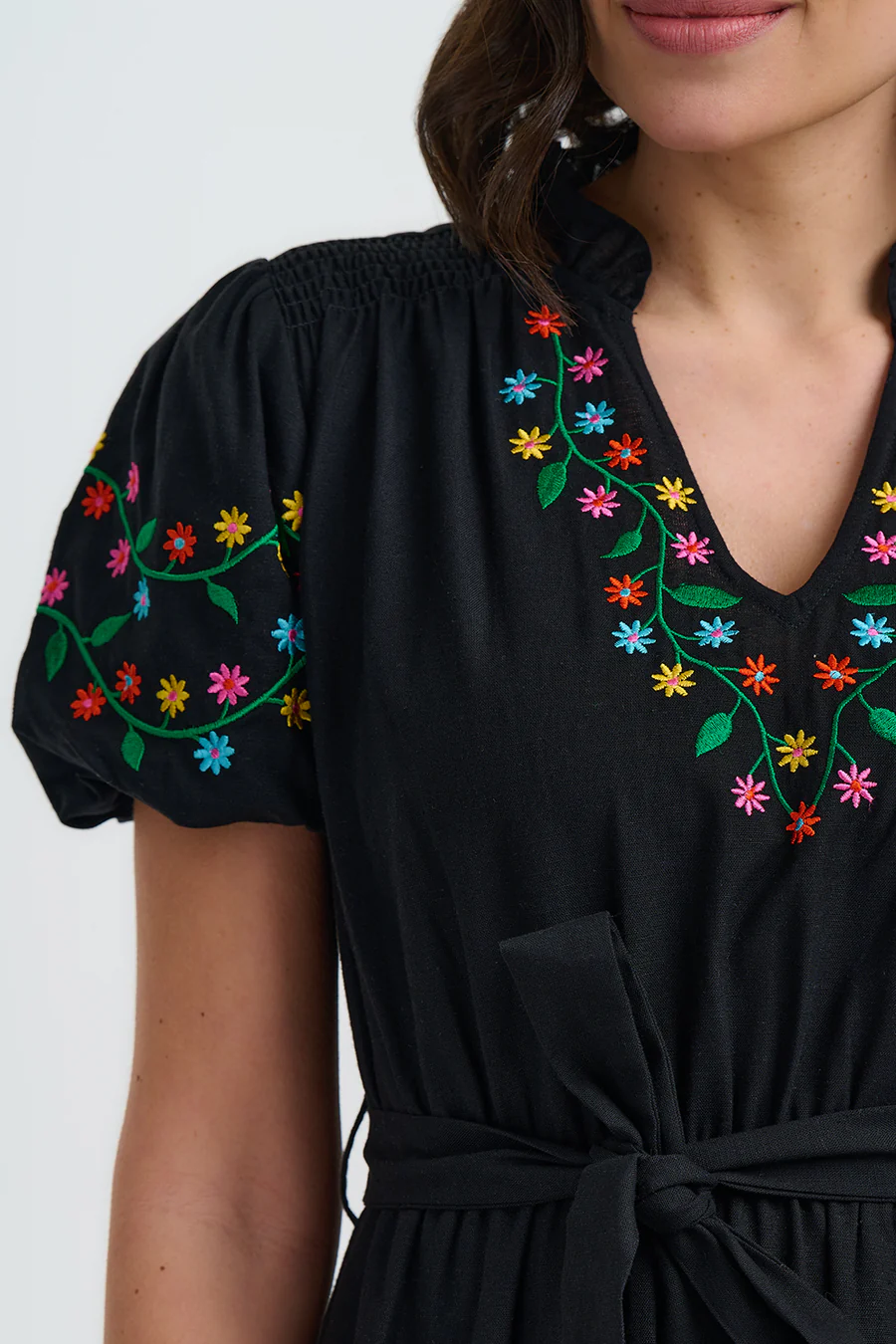 Vestido midi - Negro estampado floral - Imagen 2