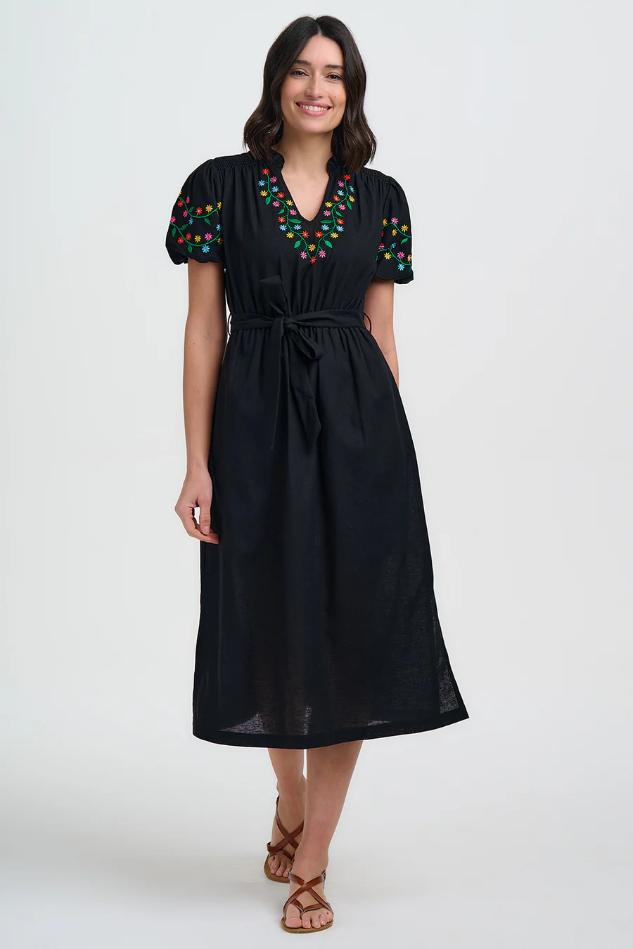 Vestido midi - Negro estampado floral