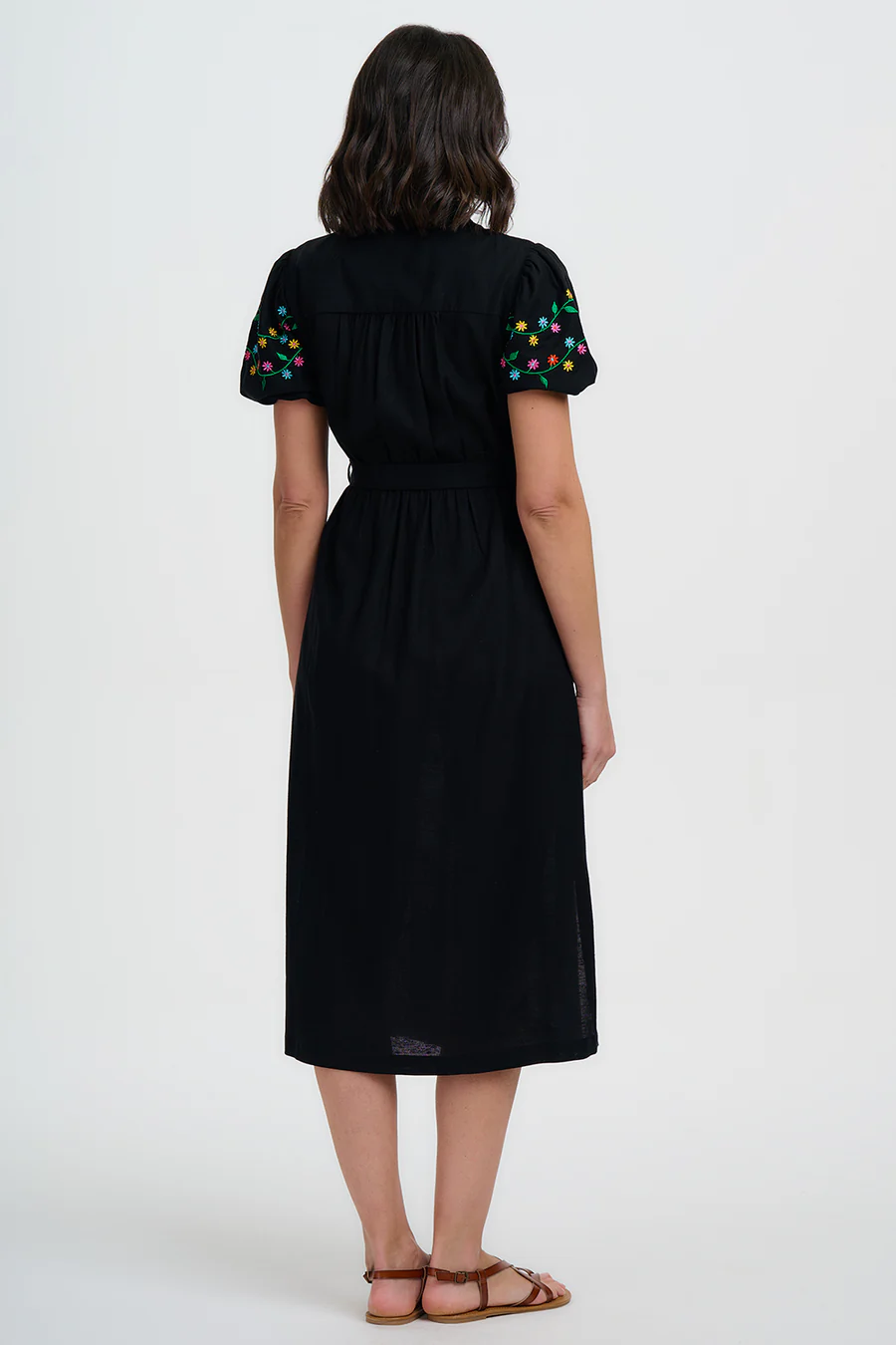 Vestido midi - Negro estampado floral - Imagen 3