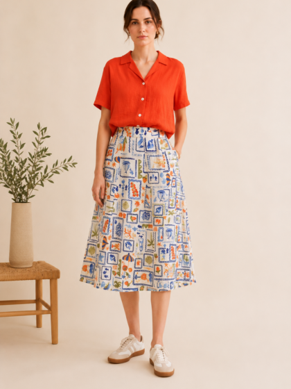 Falda midi print marino