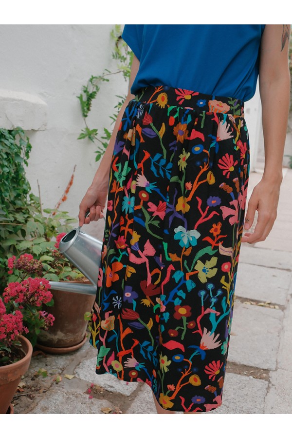 Falda midi flores